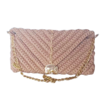 Bolsa Bege Estilo Carteira com Pérolas e Fecho Dourado