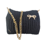 Bolsa de Fio de Malha Preta com Detalhes em Dourado